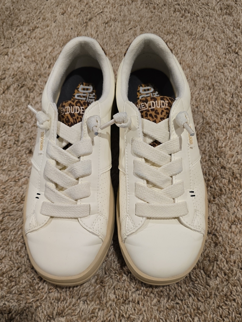 Hey Dude Women's Karina White Sneakers with Leopard Insole